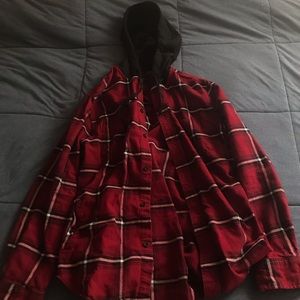 Pacsun red button up flannel with hood